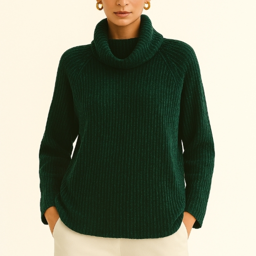 Prides Landing Chenille Loose Turtleneck Swearter Jade Green Large - Picture 3 of 11